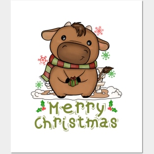 Kids Cow Christmas Cute Cow Merry Christmas Funny Posters and Art